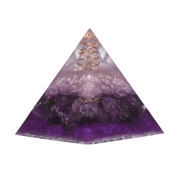 Orgoniet piramide amethist met maria magdelena lemurian kristalpunt gewikkeld in koper met kleur paars, lila MSOP-SOPAMF1593