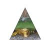 Orgoniet piramide atlantisiet met maria magdelena lemurian kristalpunt gewikkeld in koper met kleur geelgroen, lichtgroen, paars, lila MSOP-SOPAT1517 Vooraanzicht jpg