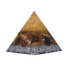 Orgoniet piramide tijgeroog met maria magdelena lemurian kristalpunt gewikkeld in koper met kleur geel, goud, bruin MSOP-SPOT11537 Zijaanzicht