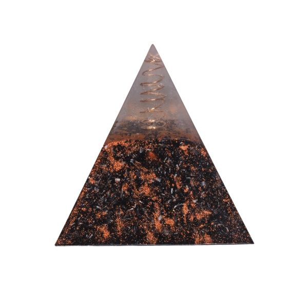 Orgonite piramide shungiet, rode jaspis, carneool met maria magdelena lemurian kristalpunt gewikkeld in koper met kleur zwart, koper MSOP-GOPSRC15125 Achteraanzicht