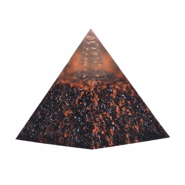 Orgonite piramide shungiet, rode jaspis, carneool met maria magdelena lemurian kristalpunt gewikkeld in koper met kleur zwart, koper MSOP-GOPSRC15125 Zijaanzicht